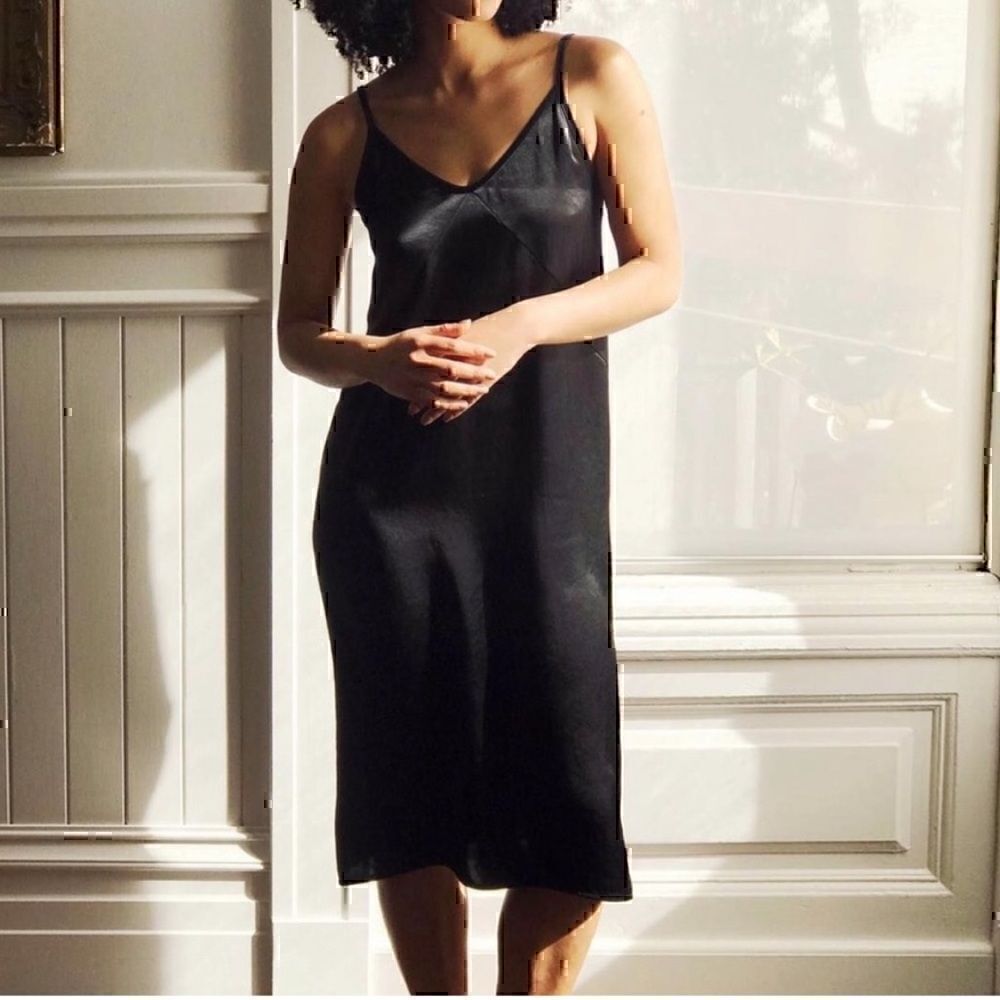 NWT Everlane The‎ Party Midi Satin Slip Dress Black Size 0